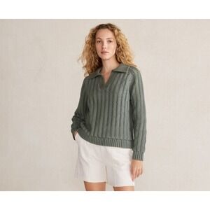 HAVEN WELL WITHIN Sweater Womens S Open Stitch Johnny Collar Green Knit Pullover